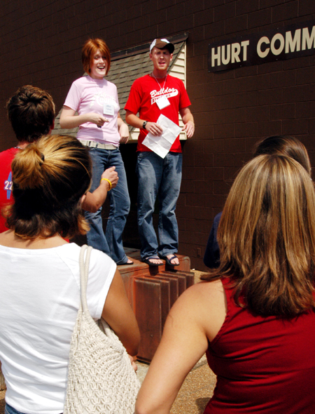 FOCUS leaders Alice Calvary and Luke Pruit lay the ground rules before leaving for a Jackson scavenger hunt. - Photo by Kristen Hiller