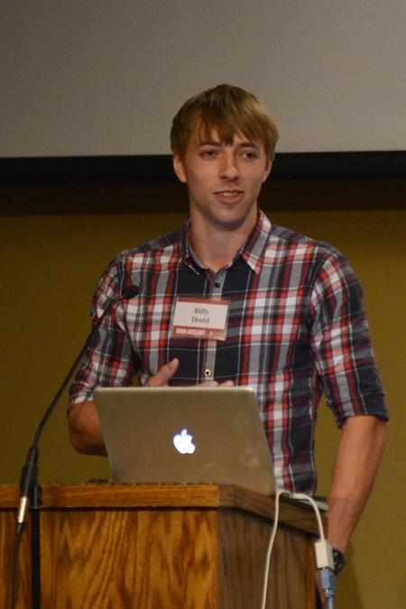 Billy Dodd, Auxiliary Scholarship holder and senior Christian ministry and missions major, thanks donors for their contribution to his education at the Auxiliary Fall Luncheon. - Photo by Meg Rushing
