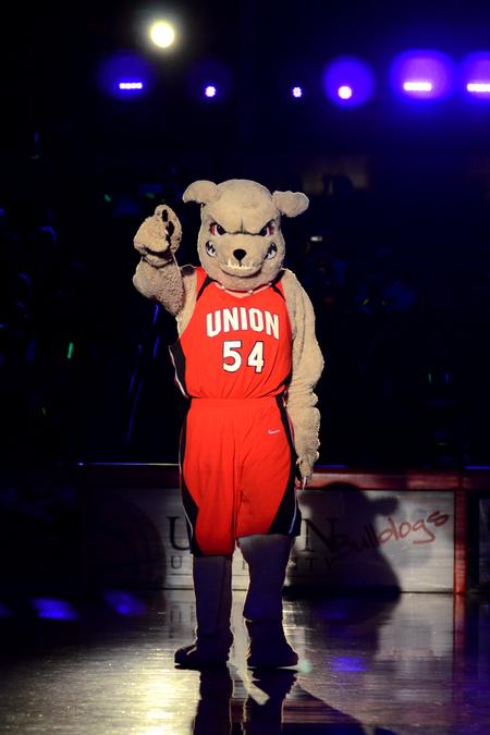Buster the Bulldog makes his entrance to Bulldog Madness, the season kickoff for athletics. - Photo by Meg Rushing