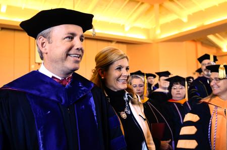 Samuel W. "Dub" Oliver and first lady, Susie Oliver, proceed in to the inauguration ceremony at the G.M. Memorial Savage Chapel. - Photo by Kathleen Murray