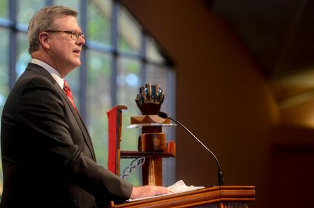 Norman Hill, Board of Trustees Chair, addresses students, staff, faculty and friends of the Union community during Union's 16th presidential inauguration of Dub Oliver. - Photo by Kathleen Murray