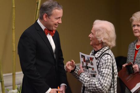 Dub Oliver greets students, faculty, alumni and friends of Union University during the reception following the 16th presidential inauguration ceremony.  - Photo by Emily Stookey