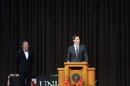 Jon Mark Walls, '07 alum, is presented the Outstanding Young Alumnus Award. - Photo by Amanda Rohde