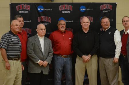 Members of the 1963 baseball team at the NCAA reception celebrating homecoming weekend. - Photo by Meg Rushing