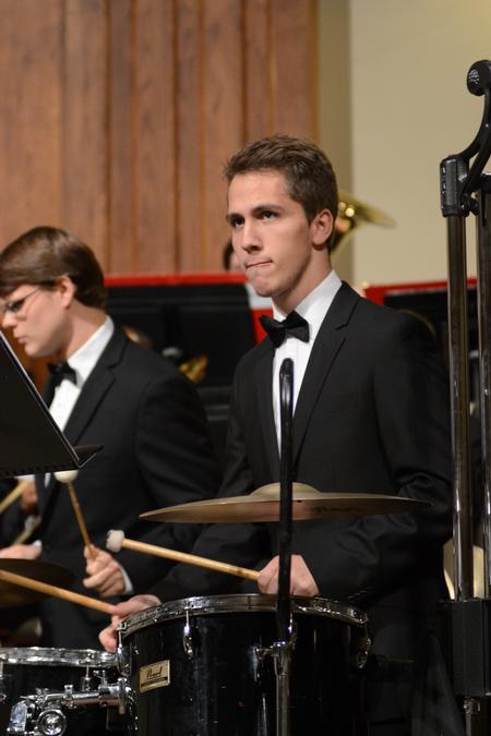 Luke Sumner, freshman music major, performs with the symphonic band during their annual concert at First Baptist Jackson. - Photo by Emily Stookey