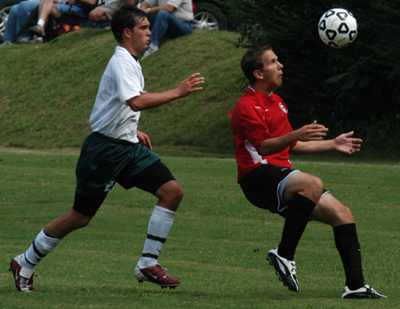 Kyle Sanders (red) gets ready to control the ball during Union's win over Delta State. - Photo by Jonathan Blair