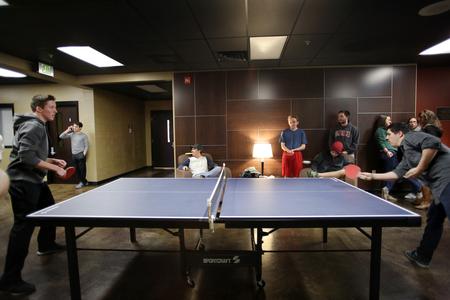 Students participate in a ping pong tournament held during January term in the Bowld Student Commons. - Photo by Kristi McMurry Woody