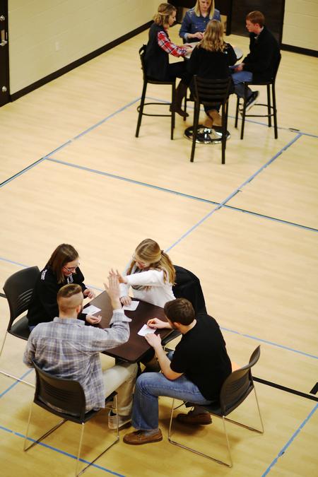 Several students gather for a fun night of Bunko hosted by Residence Life during J-term. - Photo by Kristi McMurry Woody