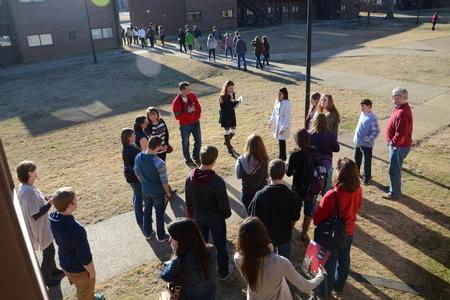 Prospective students and their families explore Heritage Residence Complex during  a tour of campus on Preview Day.  - Photo by MiKalla Cotton