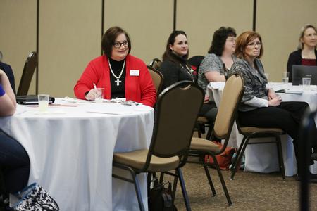 Teresa Rosson, assistant director of development, listens and takes notes during the Union Forward Workshop: "Thinking About Writing A Book?" held in the Grant Events Center. - Photo by Kristi McMurry Woody