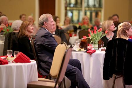 Randy Davis, keynote speaker, listens to the welcome at the West Tennessee Pastors and Wives Valentine's Banquet. - Photo by Kristi McMurry Woody