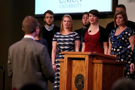 Proclamation sings at the beginning of the West Tennessee Pastors and Wives Valentine's Banquet in the Carl Grant Events Center.  - Photo by Kristi McMurry Woody