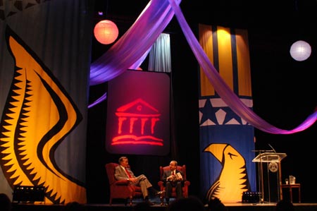 Following his speech at the Scholarship Banquet, former President George H.W. Bush answered audience questions read by Union President David S. Dockery.  - Photo by Morris Abernathy