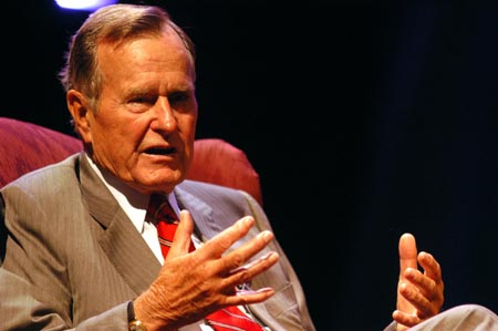 Former U.S. President George H.W. Bush responds during a Q&A session held after his Scholarship Banquet speech.  - Photo by Morris Abernathy