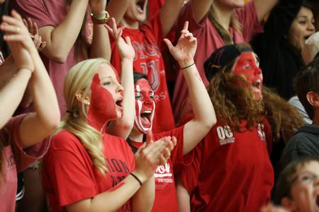 Student erupt with cheers after the Lady Bulldogs score against Nova Southeastern in the NCAA Division II South Region Tournament championship game. - Photo by Kristi McMurry Woody