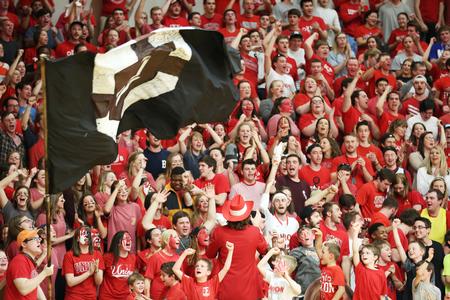 The completely full student section cheers extra hard at the very end of the NCAA Division II South Region Tournament championship game. Despite a tough loss, the Lady Bulldogs had an incredible season capped with an excellent tournament at home. - Photo by Kristi McMurry Woody