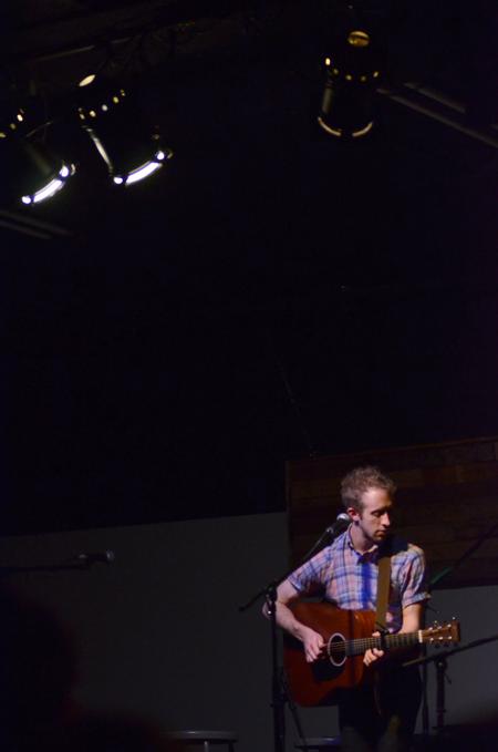 Zach Lancaster, junior art major, performs during Open Mic Night in Barefoots. - Photo by MiKalla Cotton