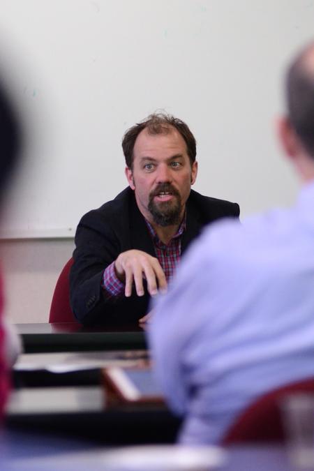 James K. A. Smith, professor of philosophy at Calvin College, speaks to faculty, staff, and students as this year’s Scholar-in-Residence series speaker. - Photo by Meg Rushing