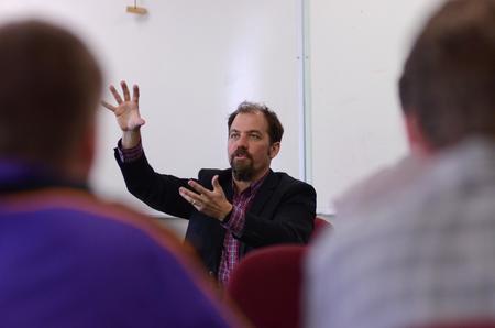James K. A. Smith, professor of philosophy at Calvin College, speaks to faculty, staff and students in the Scholar in Residence series. - Photo by Meg Rushing