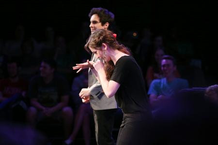 Autumn Hitt, senior philosophy major, performs in an improv game during Blank Slate Improv's "The Dub Show." - Photo by Kristi McMurry Woody