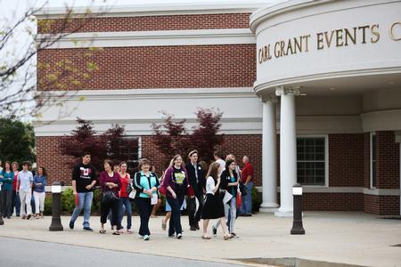 A tour group walks around campus on a Preview Day. - Photo by Kristi McMurry Woody