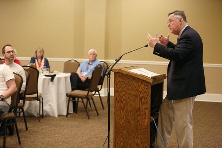 Bob Lupton speaks at the "Toxic Charity: Compassion, Justice, and the Christian Life" conference sponsored by the Center for Just and Caring Communities and the Department of Social Work.  - Photo by Kristi McMurry Woody