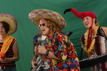 Rachel Melton & Courtney Ross enjoy making a video with friends during Fall Fest '04. - Photo by Jonathan Blair