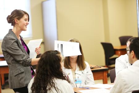 Bethany Murphy, assistant professor of pharmacy practice, teaches a class in Providence Hall. - Photo by Kristi McMurry Woody