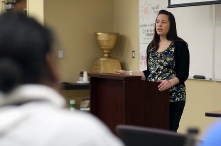 Melissa Davignon, national certified counselor, speaks on "Counseling and Christian Moral Conscience" at the Town and Gown lecture series. - Photo by Amanda Rohde