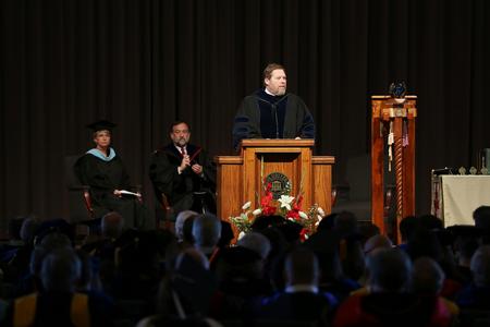 C. Ben Mitchell, provost and vice president for academic affairs, welcomes everyone to Awards Day chapel. - Photo by Kristi McMurry Woody