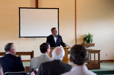 Dub Oliver, president of the university, updates local pastors about Union news at Luther Hall. - Photo by Meg Rushing