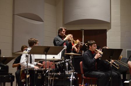 The Union University Jazz Band performs a lively piece in a concert in Hartley Hall. - Photo by Meg Rushing