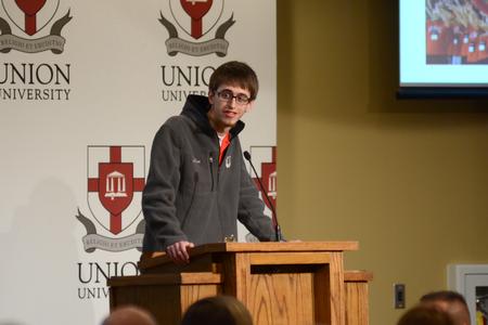 Jared Dauenhauer, assistant director of student leadership & engagement, explains the schedule for the first day of summer orientation. - Photo by Meg Rushing