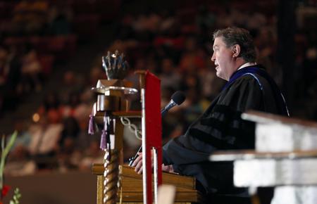 Steve Gaines, pastor of Bellevue Baptist Church, gives the commencement address at spring graduation. - Photo by Amanda Rohde