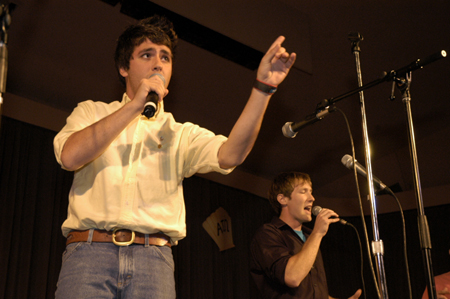 Sophomores Bryan Spillman & Derek Carson of Lamdba Chi Alpha perform during All-Sing 2004. - Photo by Kathleen Murray