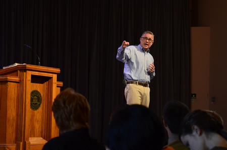 Todd Brady, vice president of university ministries, speaks during chapel in the G.M. Savage Memorial Chapel.  - Photo by Elizabeth Wilson