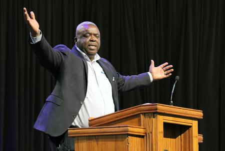 Michael Ellis, president of the Tennessee Baptist Convention and pastor of Impact Baptist Church, speaks fervently during chapel about how God gives us "only a test". - Photo by Sol Bee Park