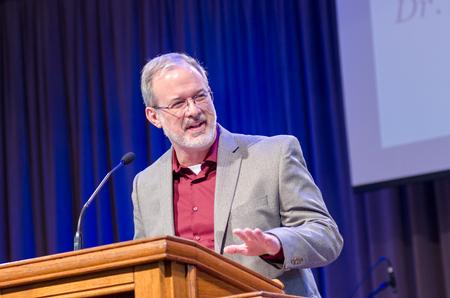 Dan Lancaster, assistant vice president for university ministries, opens with introduction of guest speakers in the G.M. Savage Memorial Chapel. - Photo by David Parks