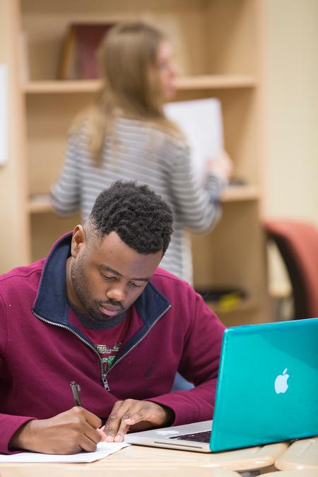 Nursing students on the Hendersonville campus catch up on homework during a break from class. - Photo by Kristi McMurry Woody