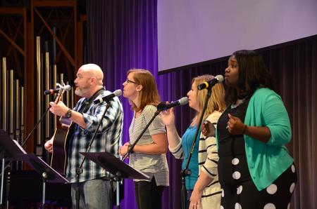 The worship team from City Fellowship leads worship in the G.M. Savage Memorial Chapel. - Photo by Elizabeth Wilson