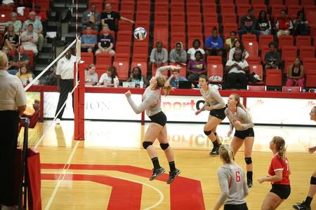 McKenna Carter spikes the ball against the Lane College Lady Dragons. The Lady Bulldogs won 3-0. - Photo by Kristi McMurry Woody