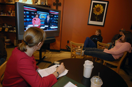 Union students and faculty gathered at Bubba's Bagels to watch returns on election night. - Photo by Morris Abernathy