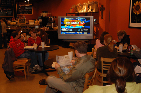 Union students and faculty gathered at Bubba's Bagels to watch returns on election night. - Photo by Morris Abernathy