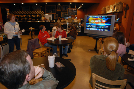 Union students and faculty gathered at Bubba's Bagels to watch returns on election night. - Photo by Morris Abernathy