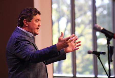 Steve Gaines, pastor of Bellevue Baptist Church, speaks in chapel about the need for actual faith in practice. - Photo by Sol Bee Park