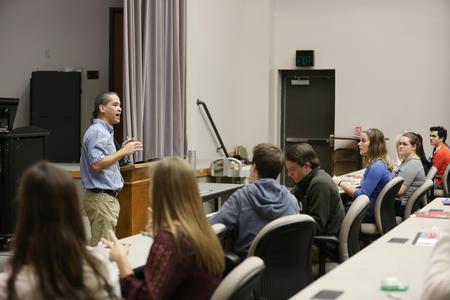 Fonsie Guilaran, professor of physics, teaches a sample class for prospective students during Bulldog Days. - Photo by Kristi McMurry Woody