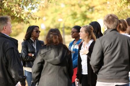 Kathryn Pryor, junior student ambassador, gives a campus tour during Bulldog Days, an overnight preview day event. - Photo by Kristi McMurry Woody