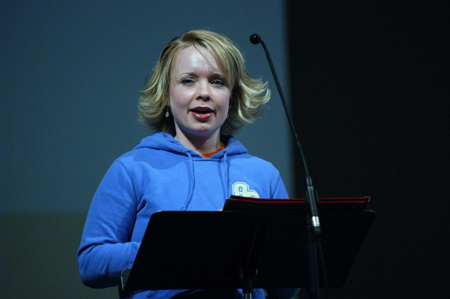Senior Jade Barnard explained what the Day of Remembrance means to her during the chapel service that morning. - Photo by Morris Abernathy