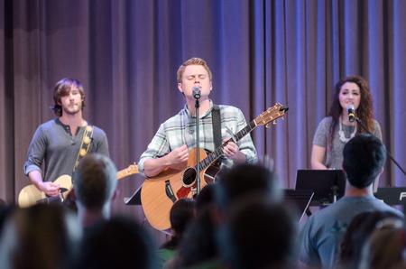 The Bellevue Baptist Church worship band leads praise in the G.M. Savage Memorial Chapel. - Photo by David Parks