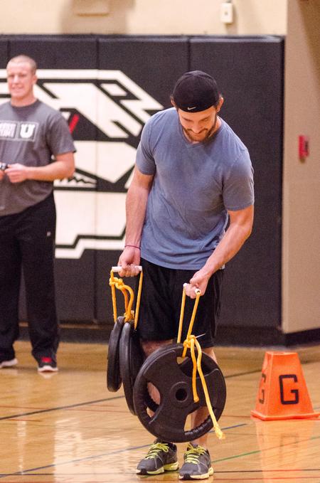 Ian Walker, senior business administration major, represents the UU Jaxx team in the Union's Fittest Team competition. - Photo by David Parks